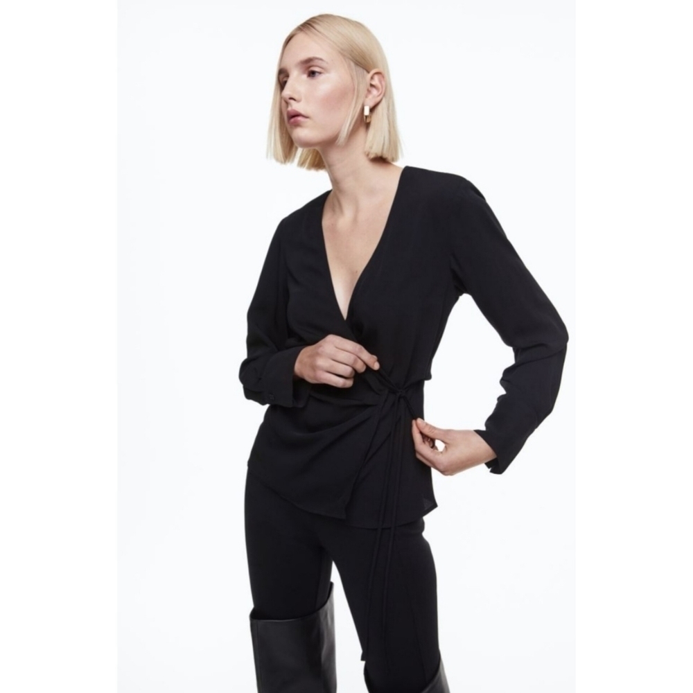 Loft black vneck long sleeve wrap top